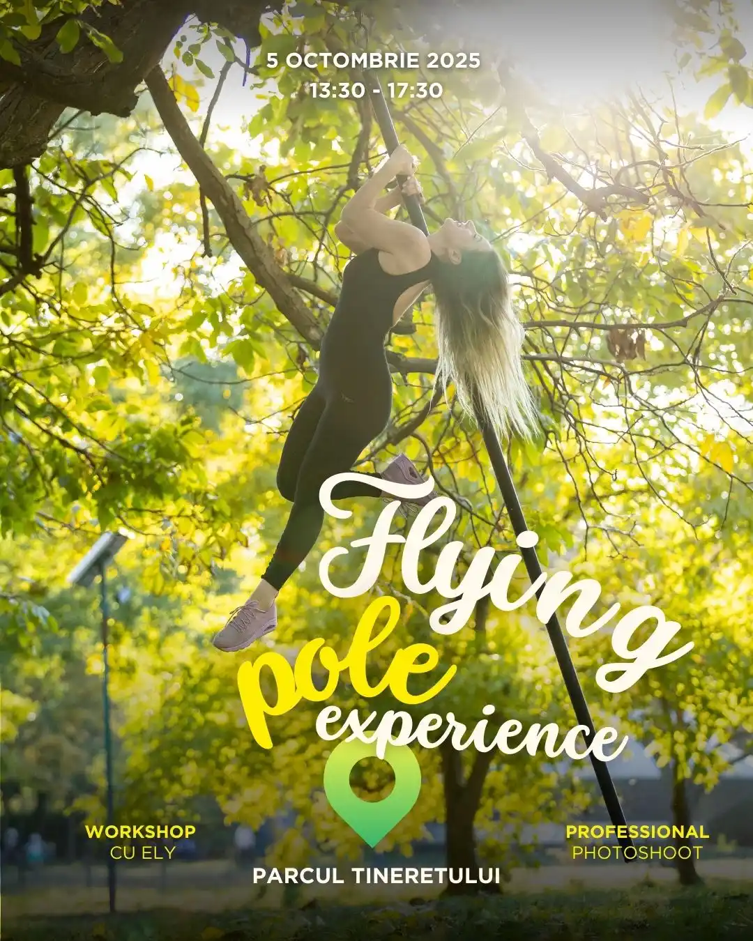 woman dancing on the pole in the middle of nature